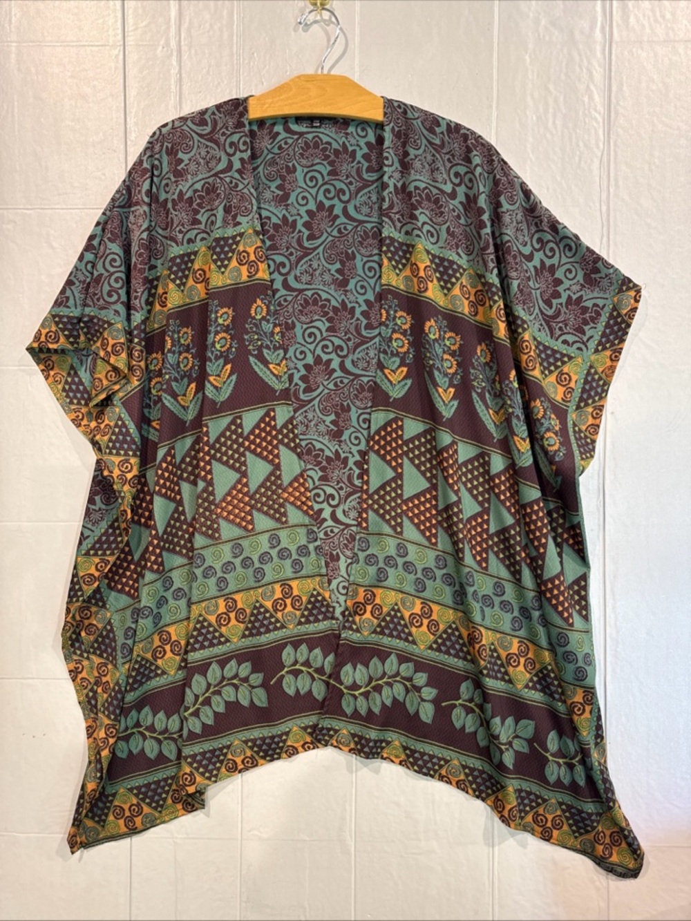 Karma Highway Open Kimono Tunic Teal Purple Mustard OS